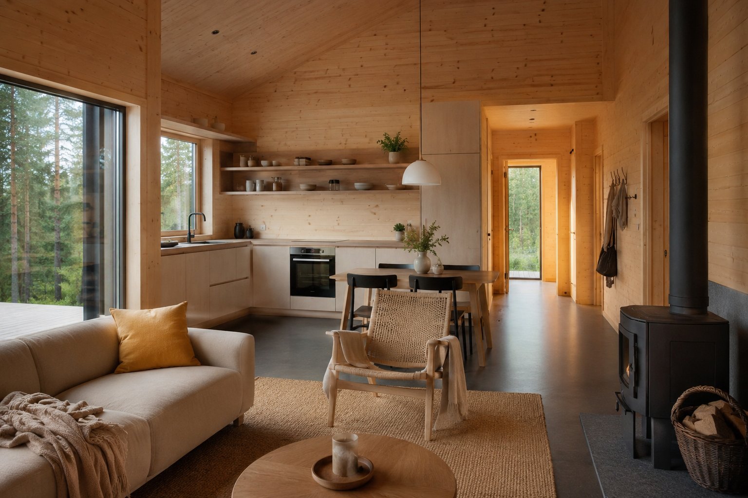 Wohnen im WesenHaus – offene Wohnküche aus Holz