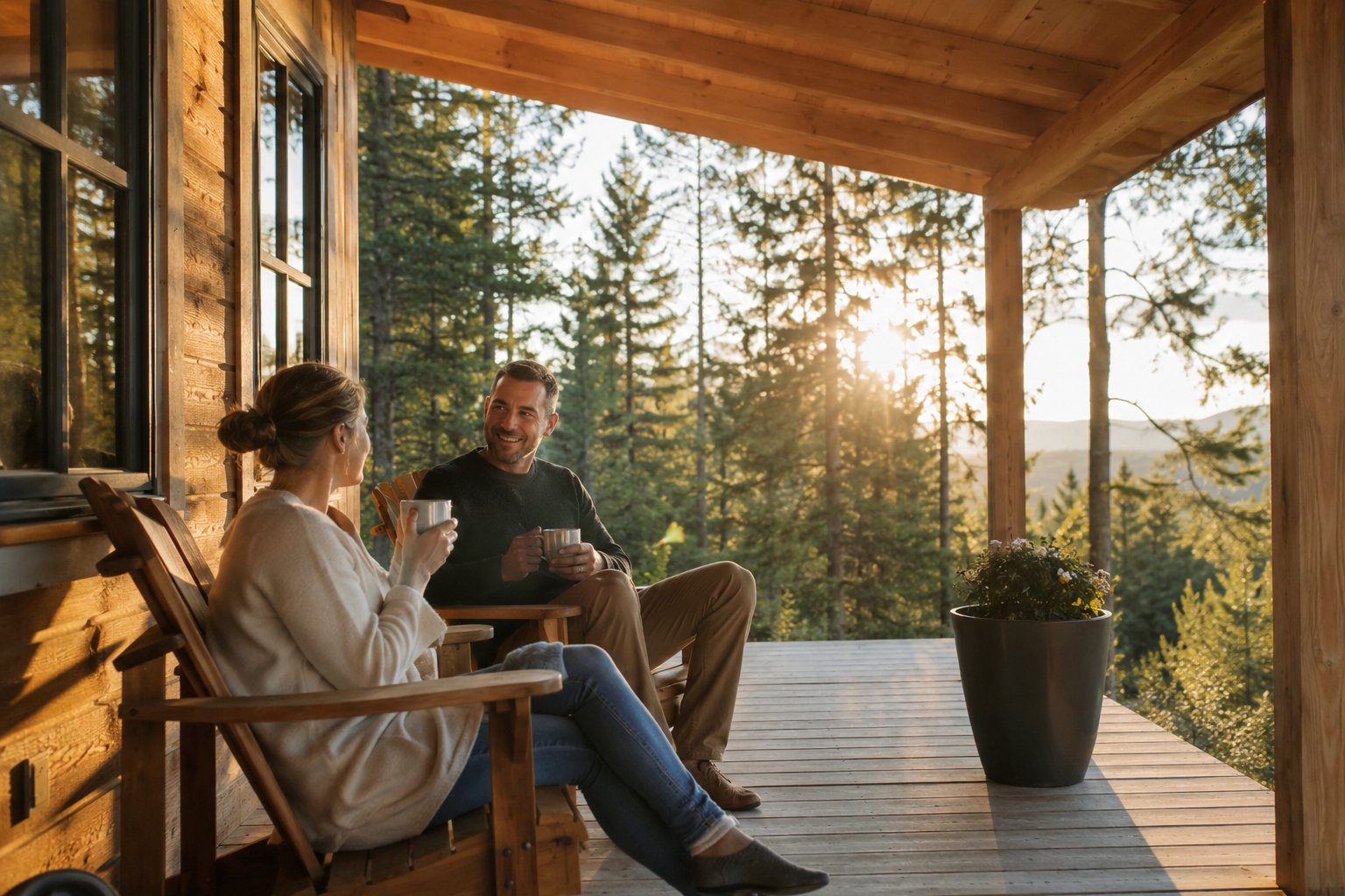 Morgenkaffee auf der Terrasse im Wald